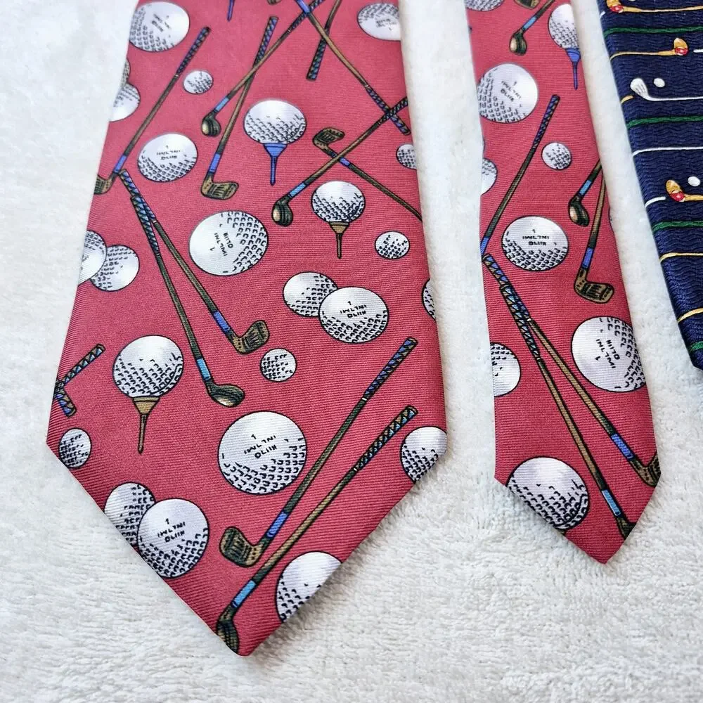 Cromley & Finch / Rooster Necktie Lot Of 2 Golf Silk Red Blue Same Length 58in